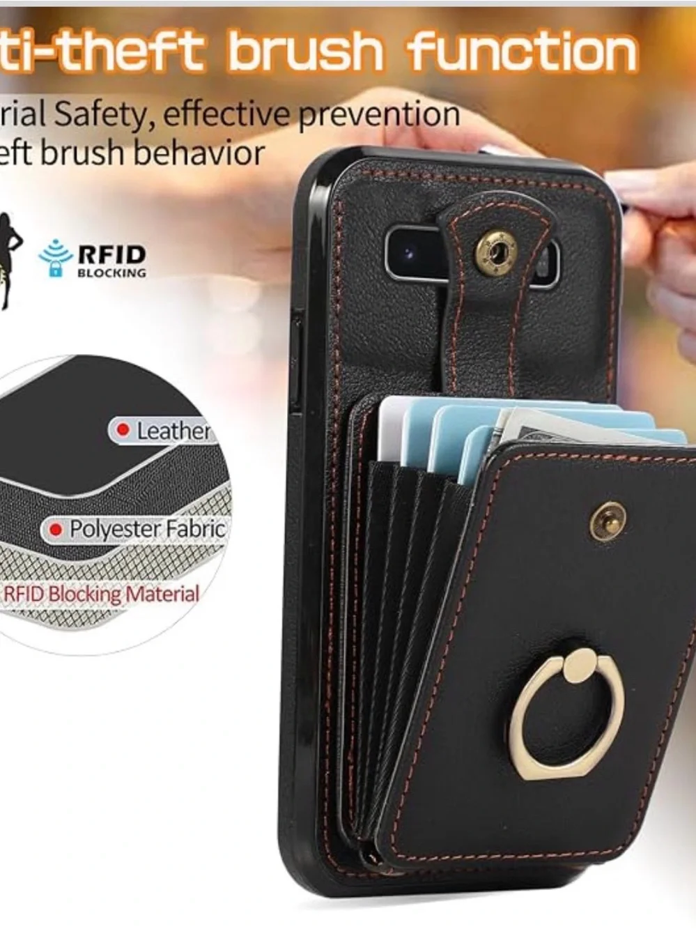 As U Wish Black Crossbody Phone Wallet with Gold Ring Holder Samsung (S) 10